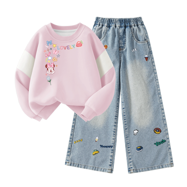 Disney Girls' Sportswear Set 2026 Autumn New Cute Sweet Children's Autumn Clothes Trendy Loose Fit