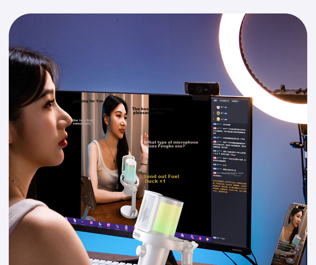 Maono Wireless Microphone Live Singing KTV Condenser Microphone Professional Built-in Sound Card Computer Mobile Recording Dedicated Device Software Reverb Tuning DM40Live Desktop Model 18