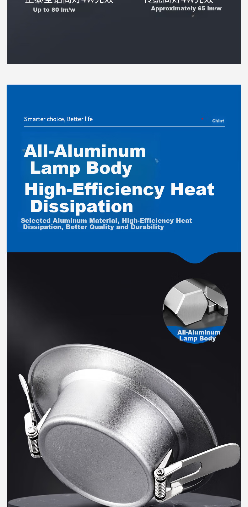 CHINT LED Aluminum Alloy Downlight Silver Edge Ceiling Recessed Ultra-thin High Brightness Commercial Corridor Light White 6W-6500K Cool White 5