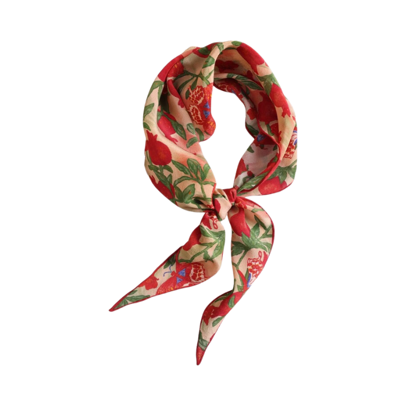 Lagur "Butterfly Pomegranate Flower" 100% Mulberry Silk Triangle Scarf Silk Scarf Initial Peach Pink Gift Box Set
