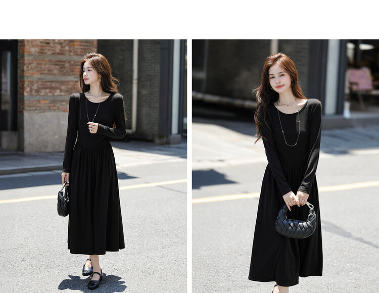 Mt Hepburn Retro French Spring Cloud Cotton Elastic Waist Petite Knit Long Dress for Women 11
