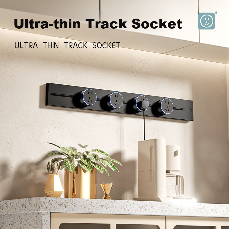 Aodoran Track Socket Surface Mounted Track No Drilling Movable Wall Track Socket 300mm + 3 Five-Hole Outlets G4 Series Black