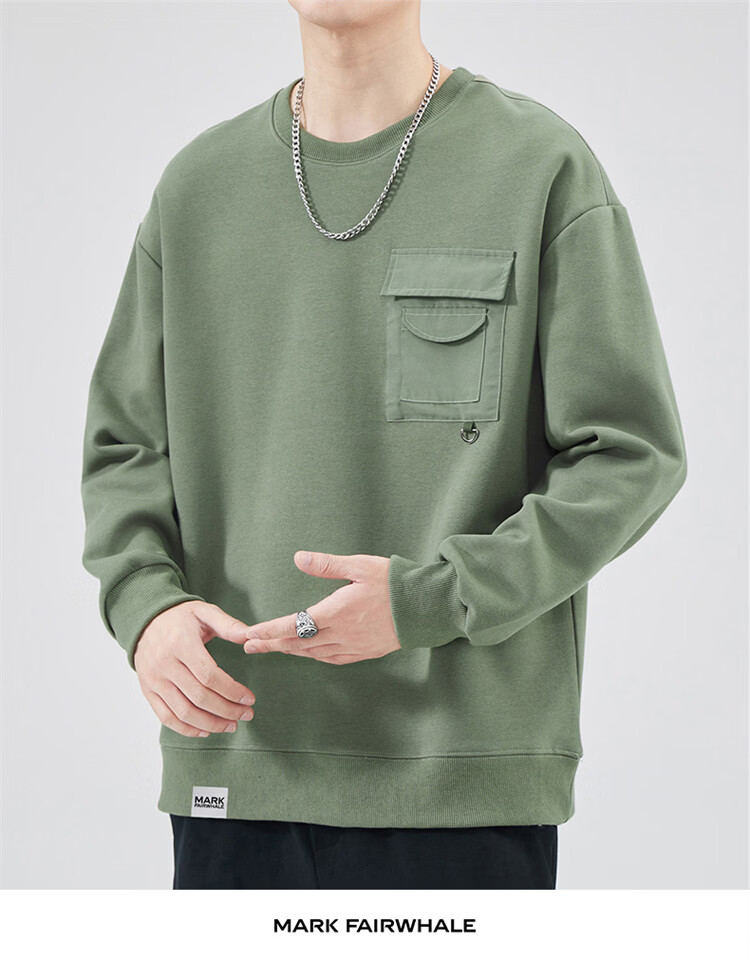 MARK FAIRWHALE Men's Sweatshirt Spring Autumn American Style Casual Long Sleeve T-Shirt Black L 11
