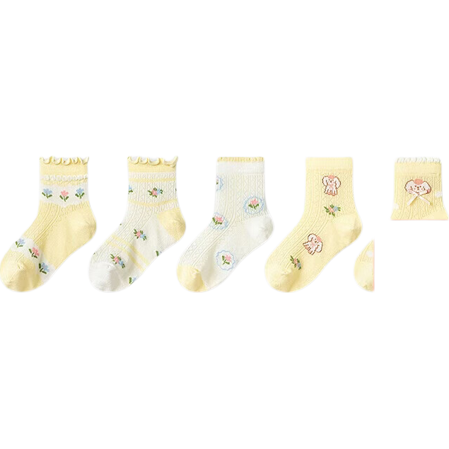 Balabala Girls' Socks Children's Mesh Socks Summer Jacquard Soft Elastic Skin-Friendly Comfortable 5 Pairs Set 209225172007