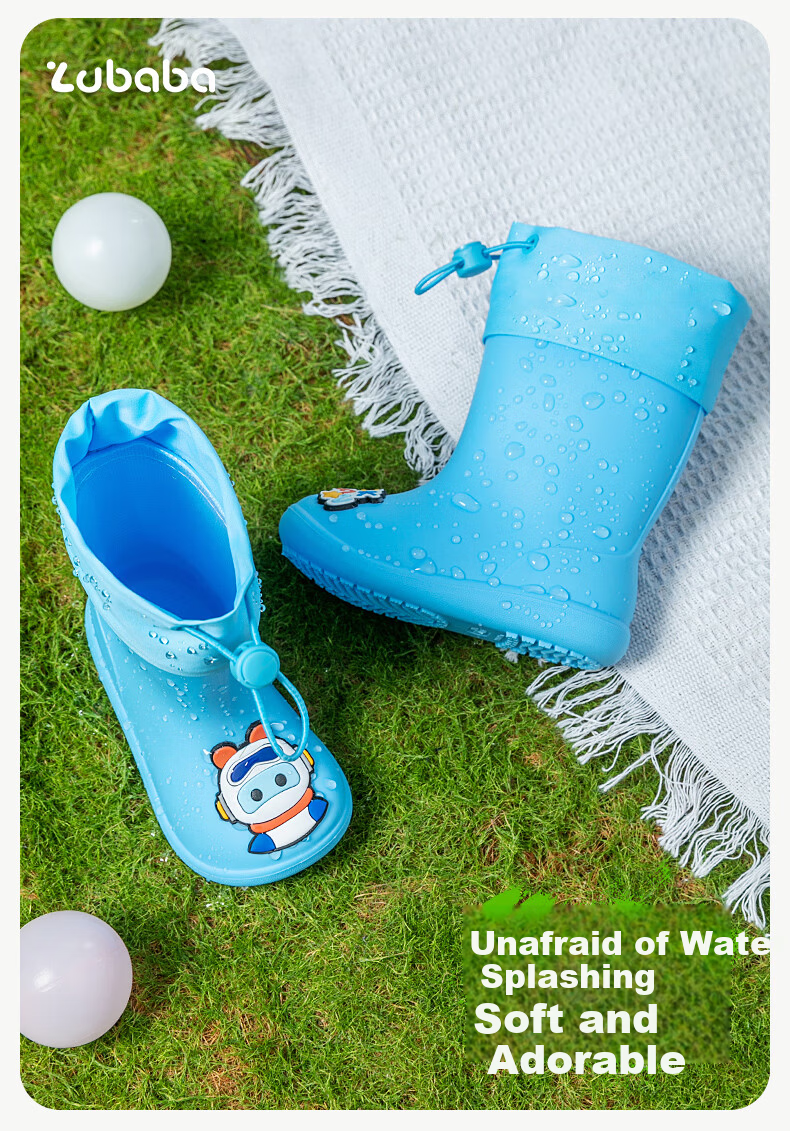 Zhubaba Children's Rain Boots Boys Non-Slip Waterproof Rain Shoes Girls Kindergarten School Water Shoes Blue Size 18 11