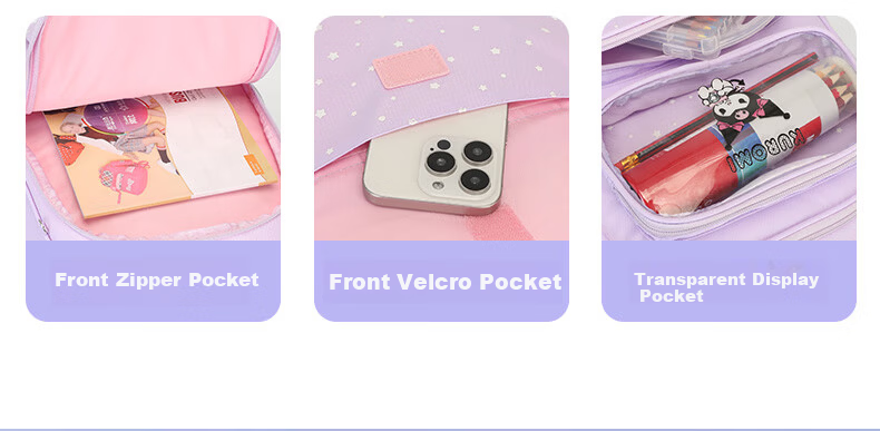 Sunshine 8 O'clock Kuromi School Backpack for Girls, Children's Ergonomic Spine Protection, Lightweight, Grades 1-3-6, High-Value Cute Double Shoulder Bag 13