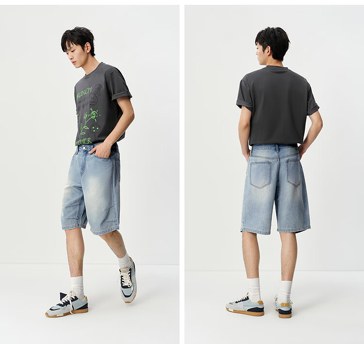 Semir Men's Summer Lightweight Cool Loose Straight-Leg Jeans 2026 Vintage Washed Six-Point Shorts 109326122101 17