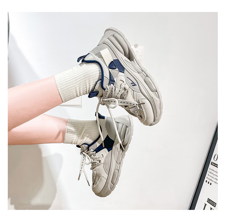 Huili Women's Thick-Soled Dad Shoes, Versatile Casual Shoes, Retro Sports Trendy Shoes, F546C, Beige/green, Size 37 14