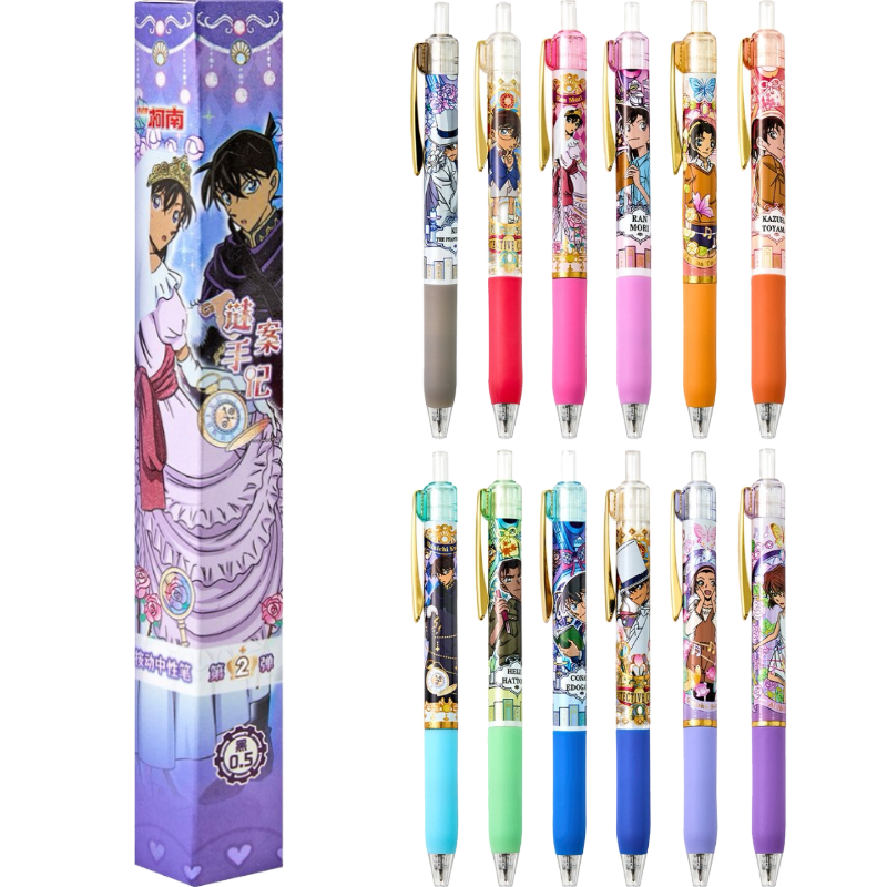 IiGEN Conan Gel Pen 0.5mm Office Retractable Signature Pen Large Capacity Refill Continuous Ink Flow Exam Pen Quick-Drying Pen for Primary School Students' Exams Stylish Fun Blind Box Pe
