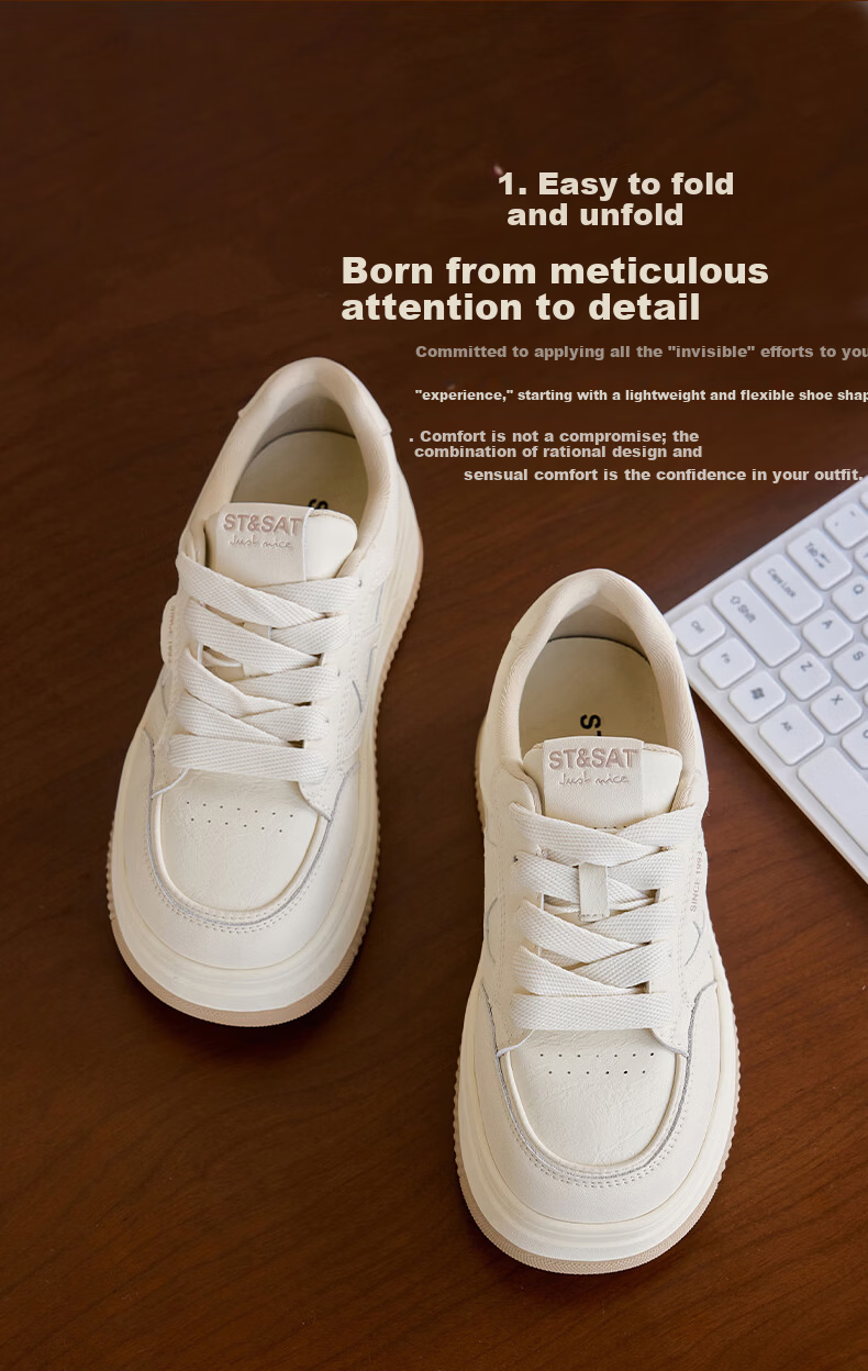 Saturday Thick-Soled White Sneakers for Women 2026 New Spring Small Height Increase Versatile Soft Sole Lightweight Comfortable Casual Skate Shoes 4