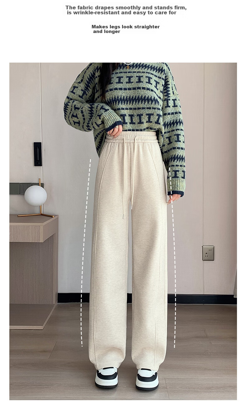 Langsha Women's Wool and Silk Wide-Leg Pants Spring Thin Straight-Leg Sports Banana Pants Breathable High-Waist Slim Casual Trousers 10