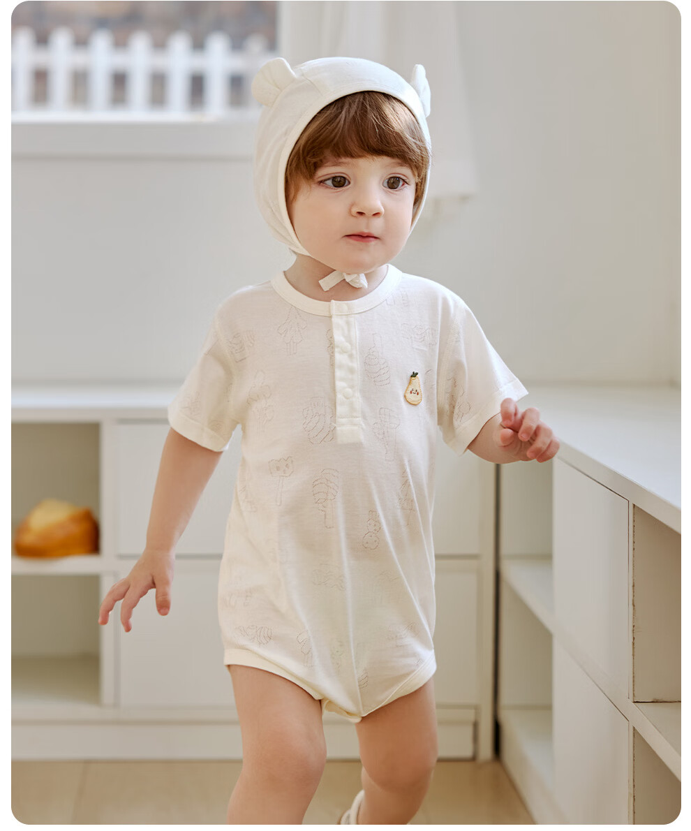 Wismorni Ice Silk Cotton Baby Romper, Bamboo Fiber Infant Bodysuit, Short-Sleeve Summer Thin Clothing 18