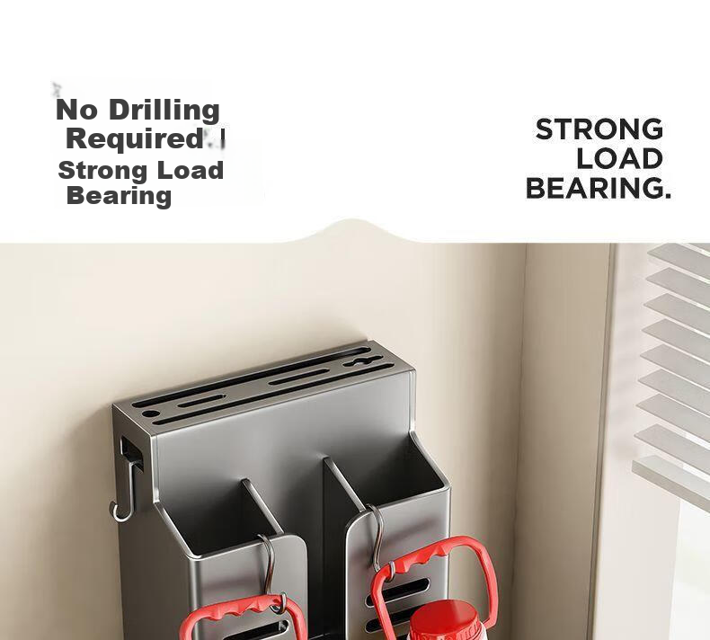 Jibaiju Kitchen Wall-Mounted Storage Rack No-Drill Integrated Chopsticks Holder Knife Spoon Multifunctional Organizer 6