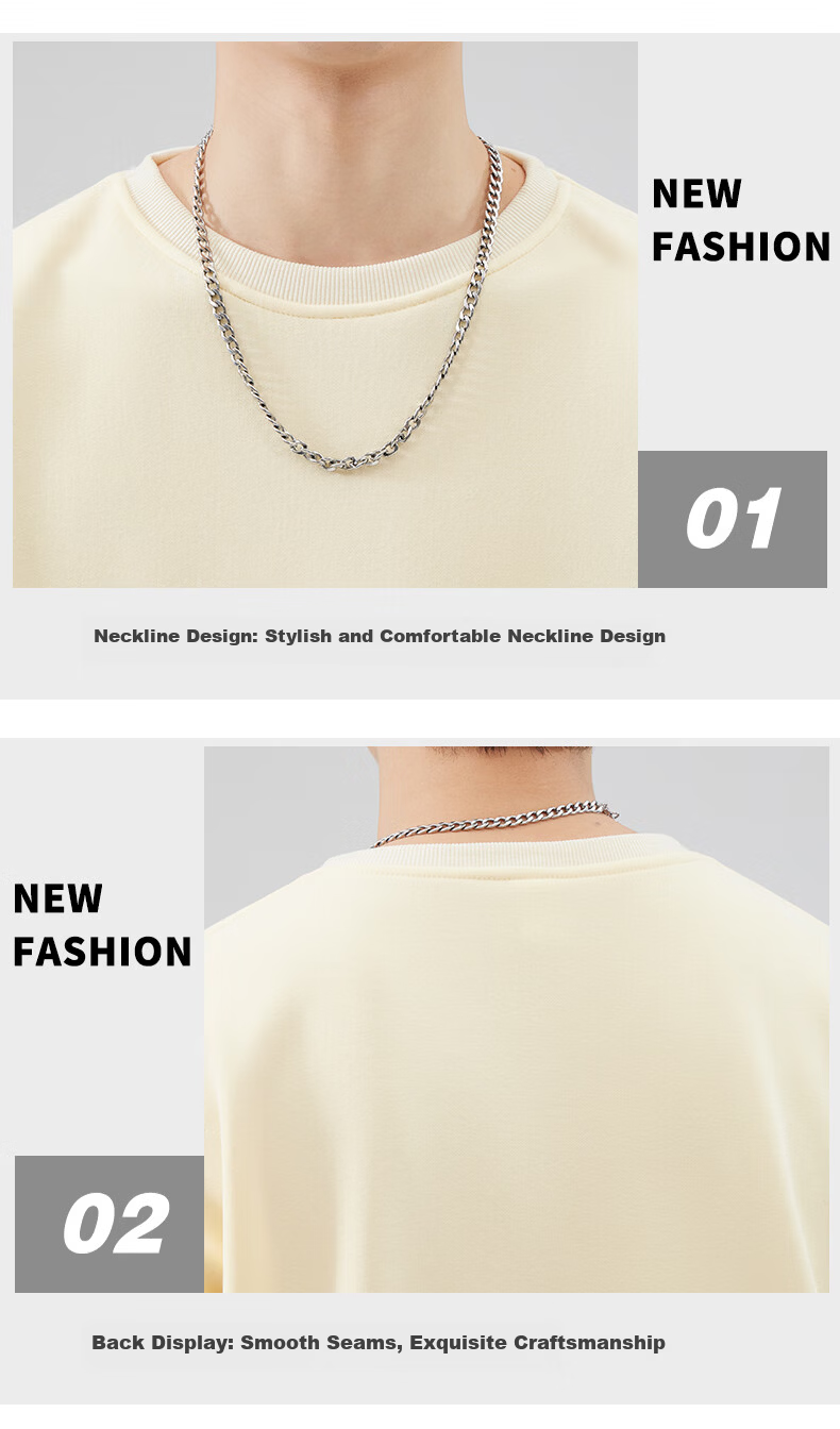Jeanswest Men's Sweatshirt 2026 Spring Trend Loose Fit Crew Neck Long Sleeve T-Shirt Casual Top Beige Regular M 9