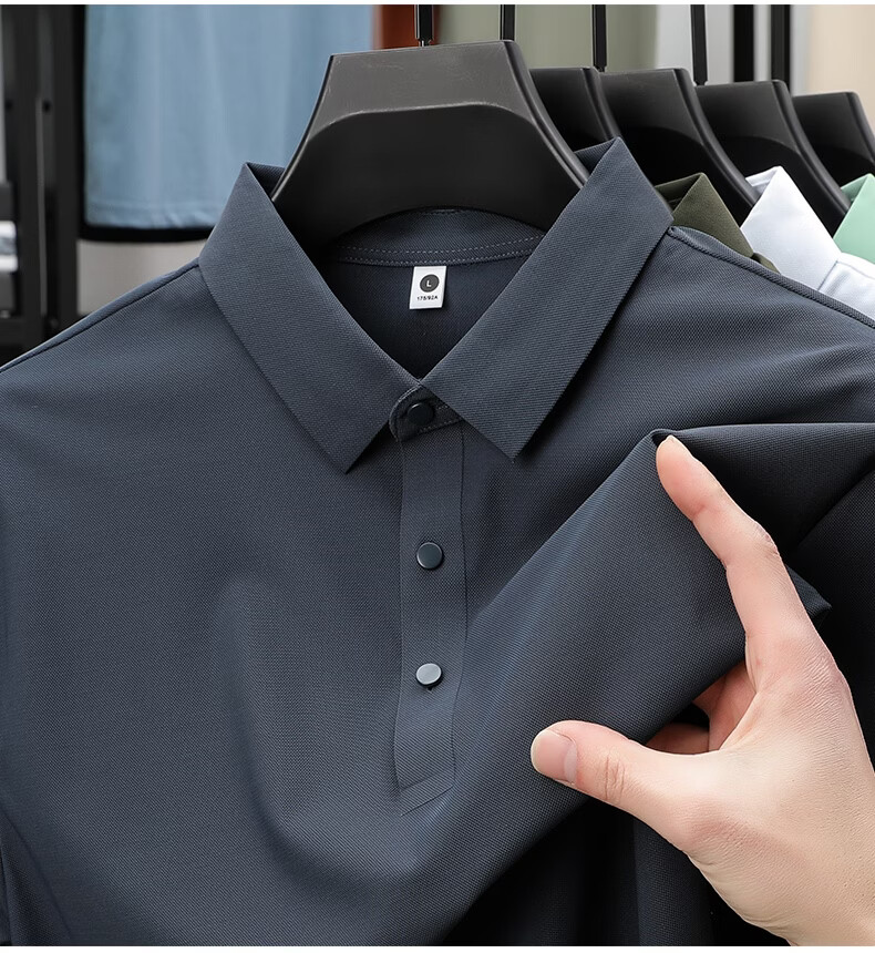 ROMON Father's Day Gift Men's Summer Ice Silk Quick-Dry UV Protection Breathable Polo Shirt Short Sleeve T-Shirt 21