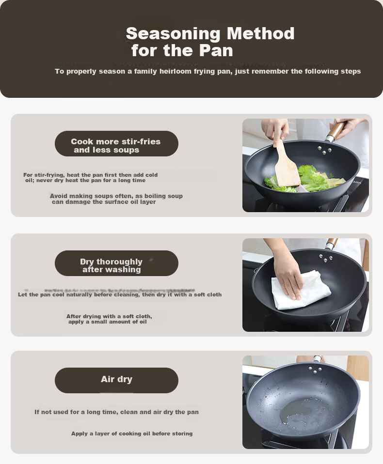 VATTI Titanium Iron Wok Non-Coated Non-Stick Stir Fry Pan Nitride Rust-Resistant Compatible with Gas Stove and Induction Cooker 15