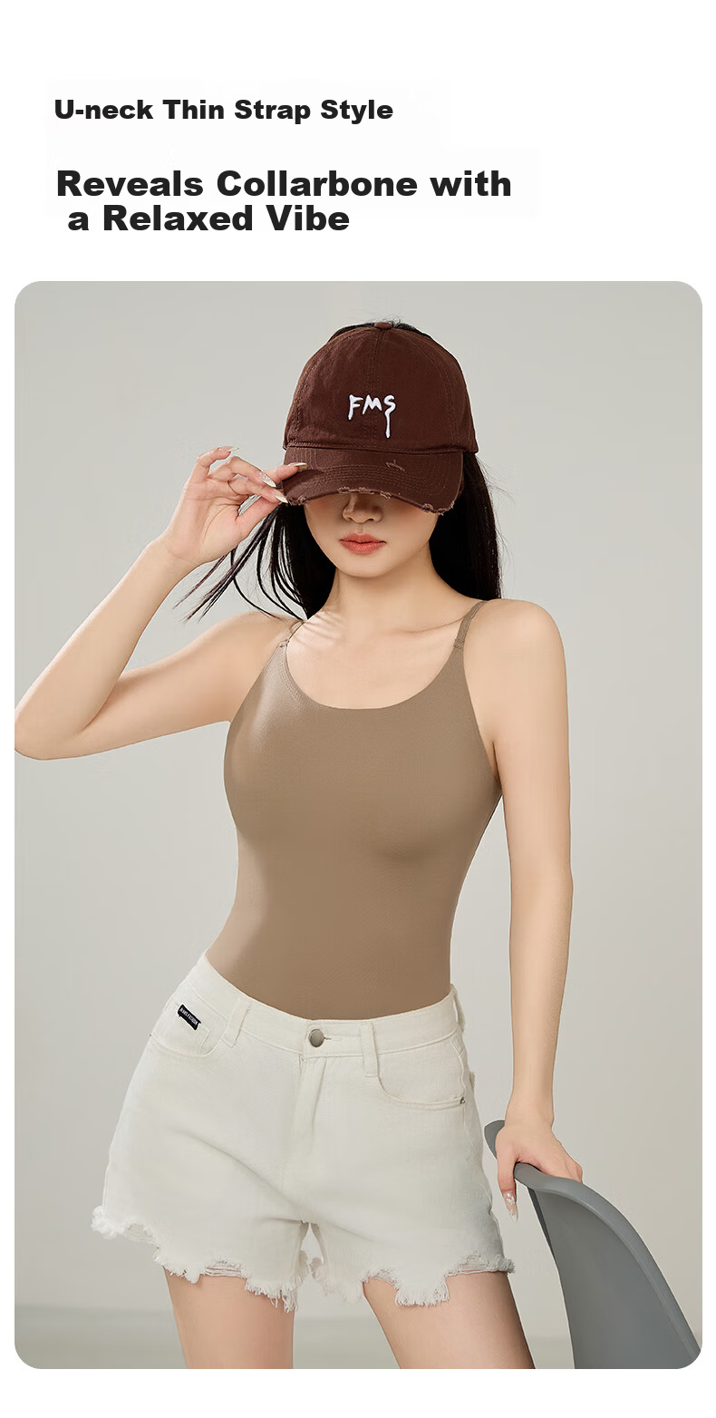 Women's Free Style Camisole Vest with Chest Pad, Solid Color Seamless Innerwear, Spring Summer Base Layer, Anti-Expansion Outerwear 10