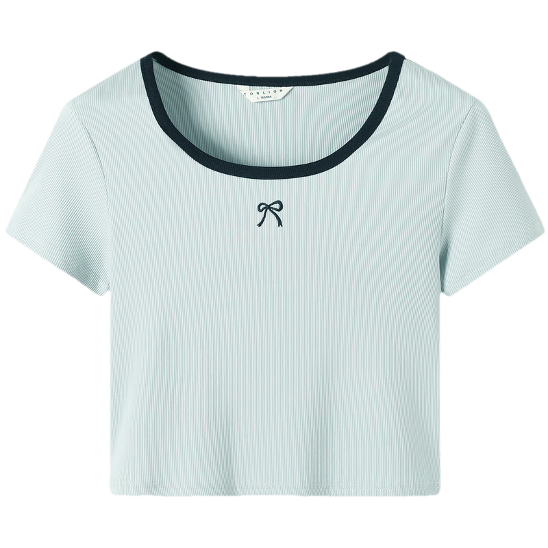 TonLion 2026 Summer New Short Sleeve T-Shirt Women Bowknot Sweet Fashion Korean Chic Stylish Top