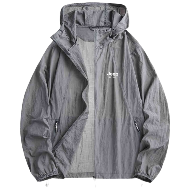 JEEP SPIRIT Men's Summer Sports Sun Protection Jacket Outdoor UV Protection Lightweight Skin Jacket Dark Gray XL