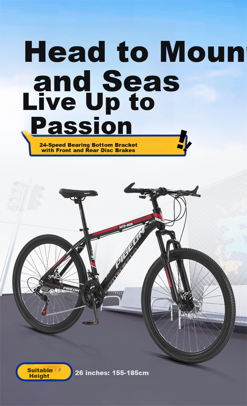 FLYING PIGEON (FG FLYING PIGEON) 26-inch Mountain Bike for Men and Women, Adult Aluminum Alloy Frame, 24-Speed Integrated Wheel Off-Road Bicycle, Black and Red 2