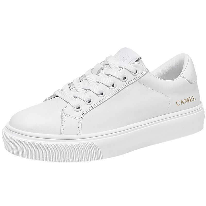 CAMEL Women's Minimalist Casual White Leather Flat Lace-up Sneakers L24S504610 White 40
