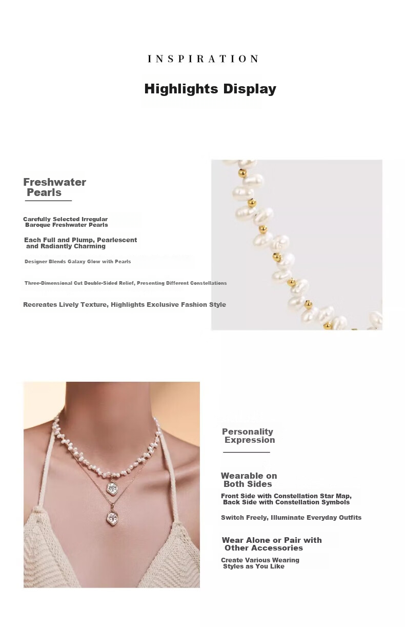 Amber Lollipop Zodiac Pearl Necklace for Women Small Niche Clavicle Chain Valentine's Day Birthday Gift for Girlfriend Wife 9