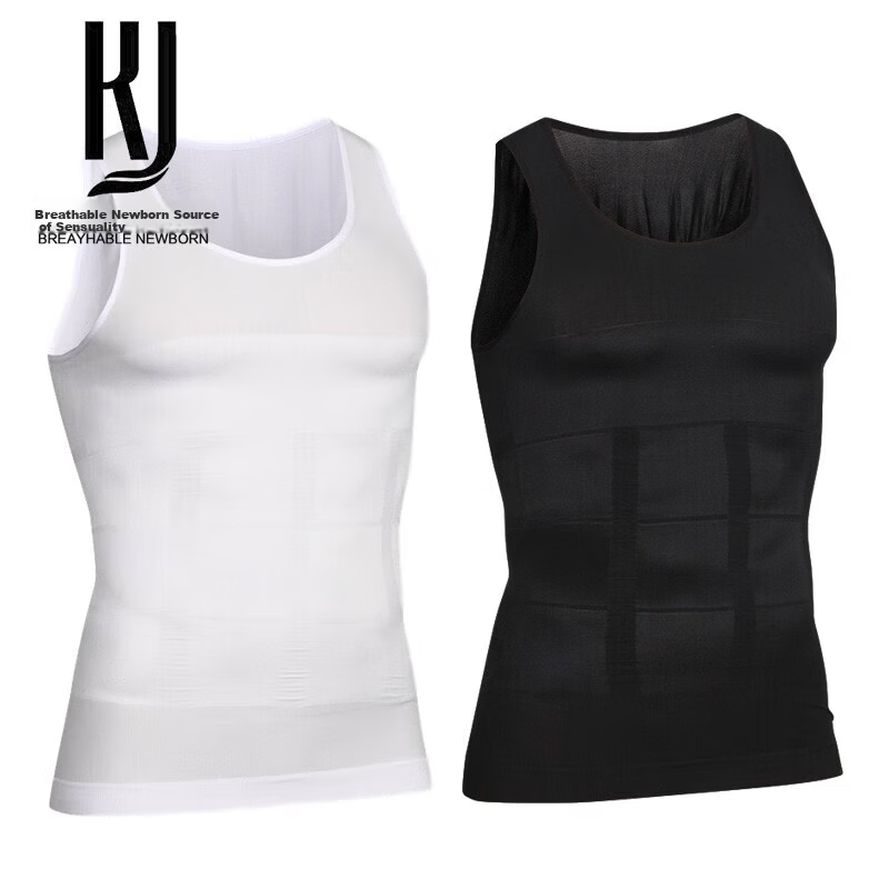 KJ Men's Shapewear Waist Slimming Vest Elastic Body Shaping Chest Compression Fitness Sports Tummy Control Shirt