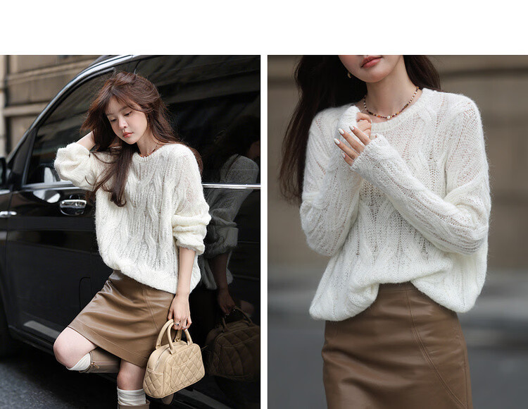 MT Fashion Cable Knit Spring Simple Crew Neck Versatile Loose Long Sleeve Pullover Sweater 11