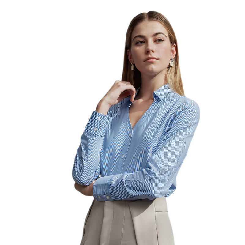 G2000 Women's Spring Summer Comfortable Cotton Striped Formal Long Sleeve Shirt Dark Blue Size 36