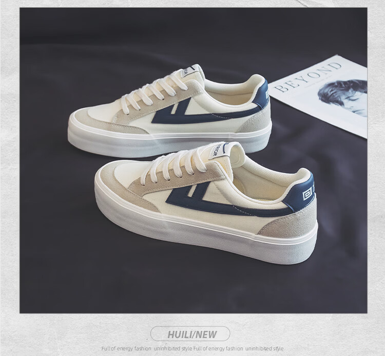 Warrior Men's Canvas Low-Top Sneakers Thick Sole Height Increasing Casual Sports Shoes 872 Beige Gray Dark Blue Size 43 8