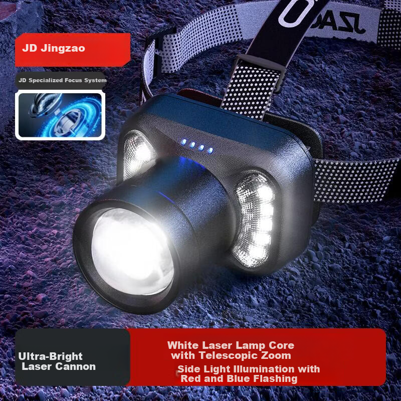 JD Jingzao Aluminum Alloy Zoom Headlamp Outdoor Lighting Camping Night Fishing Emergency High Power Long Range Super Long Battery Life Large Size