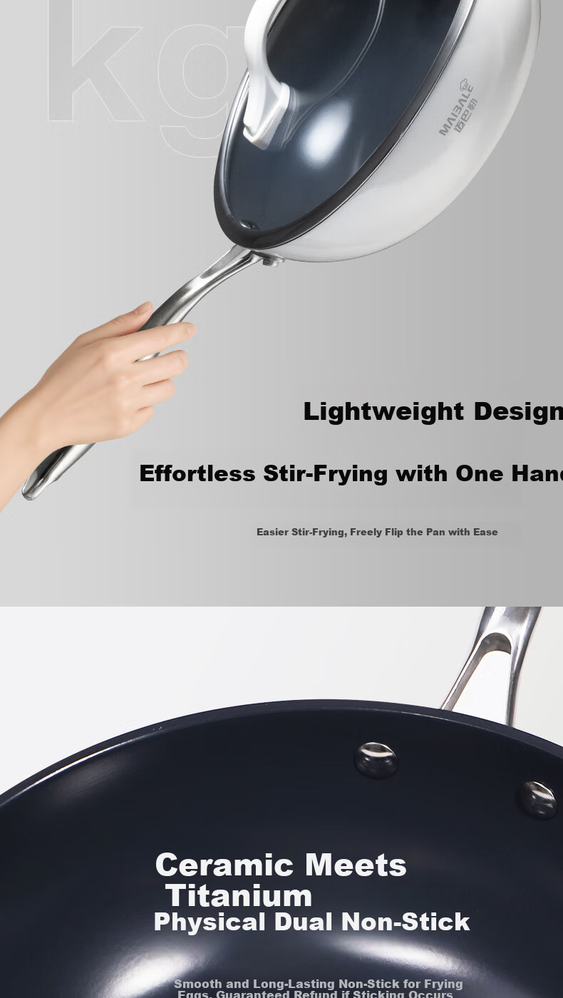 Maybale Titanium Color Non-Stick Ceramic Frying Pan Household Gas Stove Flat Bottom Cherry Red 30cm 6