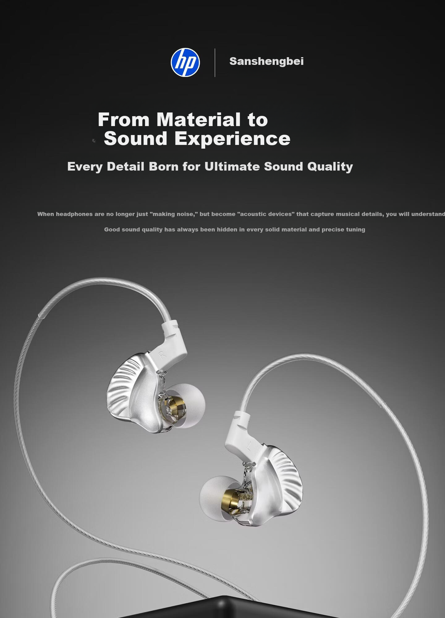 HP Sanshengbei Wired HiFi Earphones Ear-hook In-ear Noise Cancelling Microphone Live Streaming Gaming Music 3.5MM Silver Frost 1