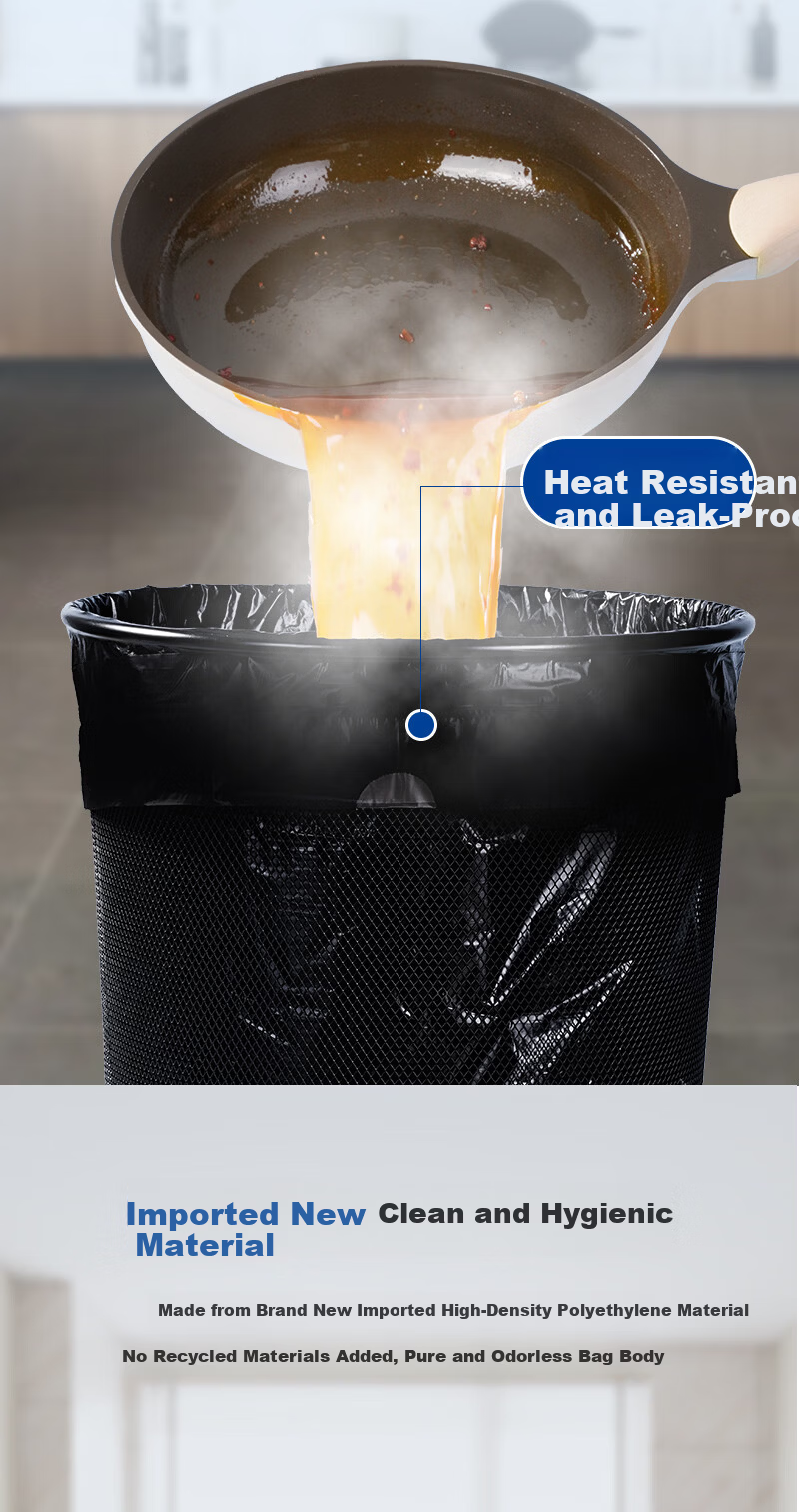 One's Member Black Steel Drawstring Tear-Free Garbage Bags 75pcs Medium Size Single Layer 1.8 Mil Thick Household Kitchen Plastic Bags 6