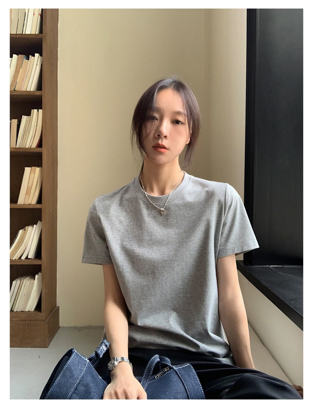 ICH MODE Minimalist Paper Doll Short Sleeve Women's T-Shirt Summer Simple Cool Base Shirt Solid Color White S 14