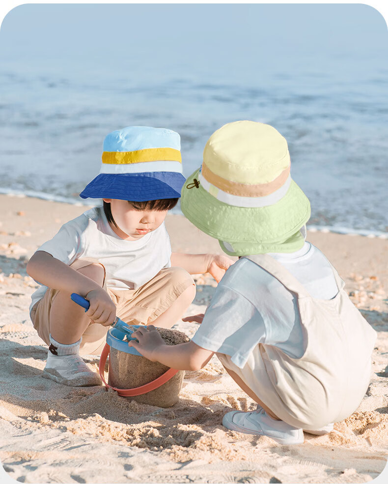 SHUKIKU Kids Sun Protection Hat UV Adjustable Breathable Bucket Hat Yellow Blue Elephant Size M 32