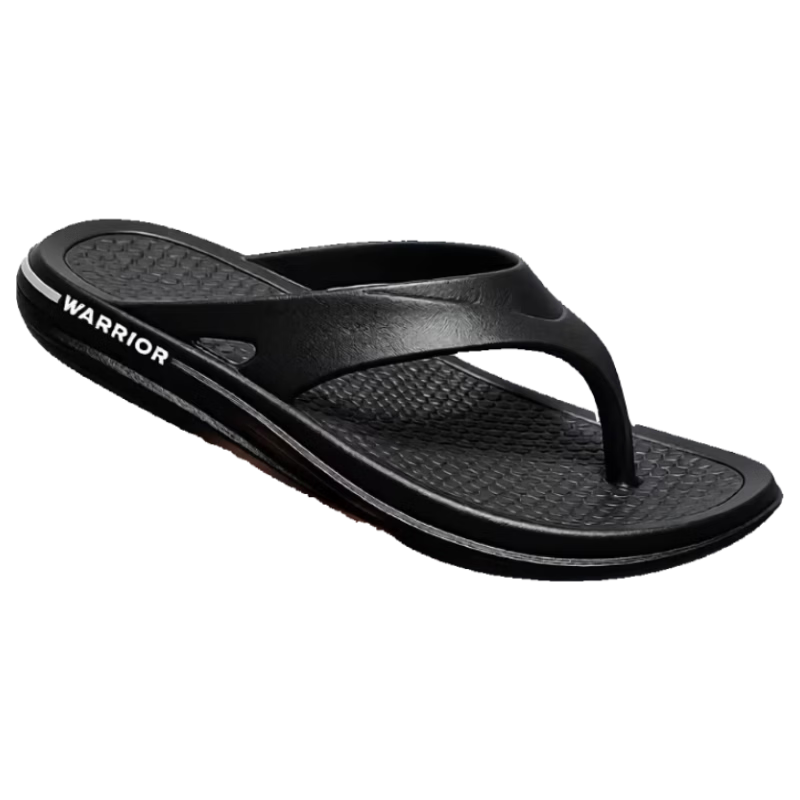 Warrior Flip-Flops for Men, Casual Beach Sandals, Outdoor Wear, Non-Slip EVA, Comfortable Bathroom Slippers, Black, Size 44-45