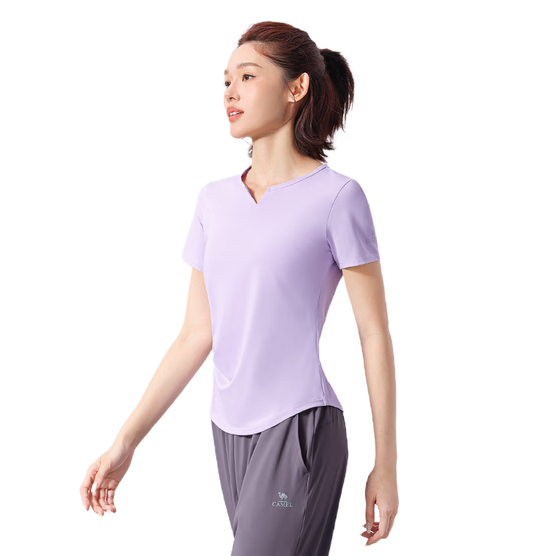 CAMEL Women's Sportswear Set, New Running Yoga Fitness Short-Sleeve Long Pants, Elastic Two-Piece Casual Athletic Outfit