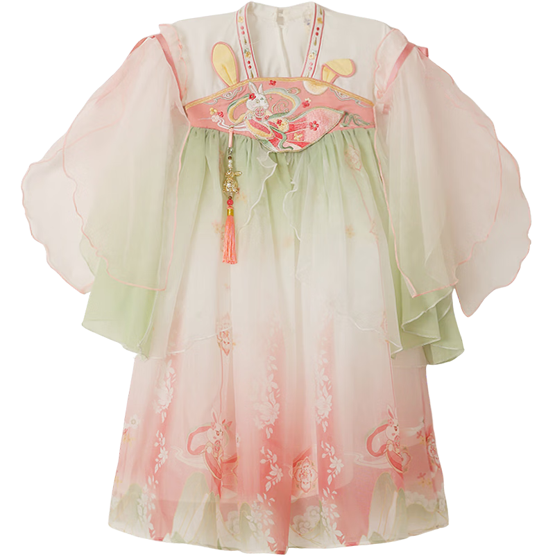 Menghu Xiaotianxia Hanfu Girls' Dress, Mid-Autumn Festival New Style Children's Fairy-Like Dress, Performance Princess Dress, Blue, Size 130
