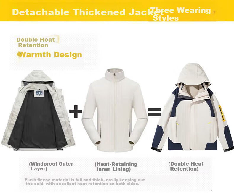 JEEP SPIRIT Unisex 3-in-1 Outdoor Windproof Warm Cold-Resistant Jacket Set 16