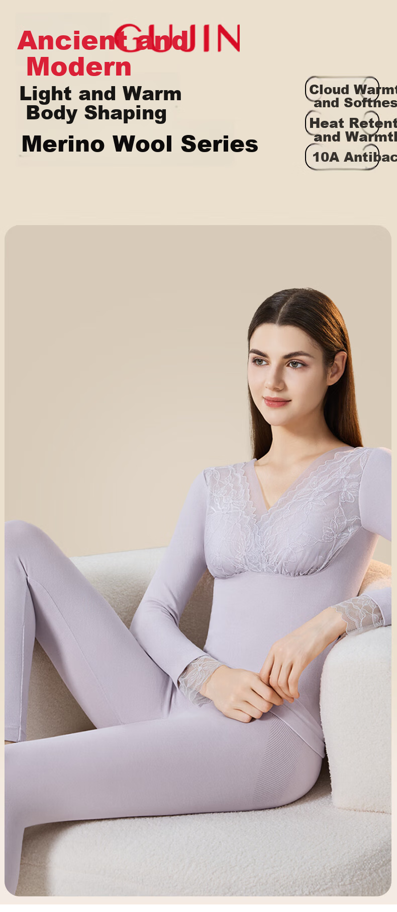 GUJIN Women's Thermal Underwear Set with Merino Wool, Slim Fit Base Layer Top and Bottom for Autumn 1