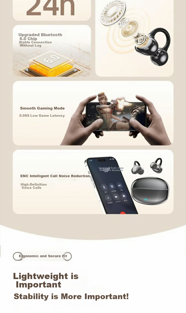 WITGOER [Latest 2026 Women's Model] Bluetooth Earphones, Clip-On Wireless Open Non-In Bone Conduction, Ultra-Long Battery Life, Sports Ultra Running Star Ring, Comfortable for Long-Term Wear 3