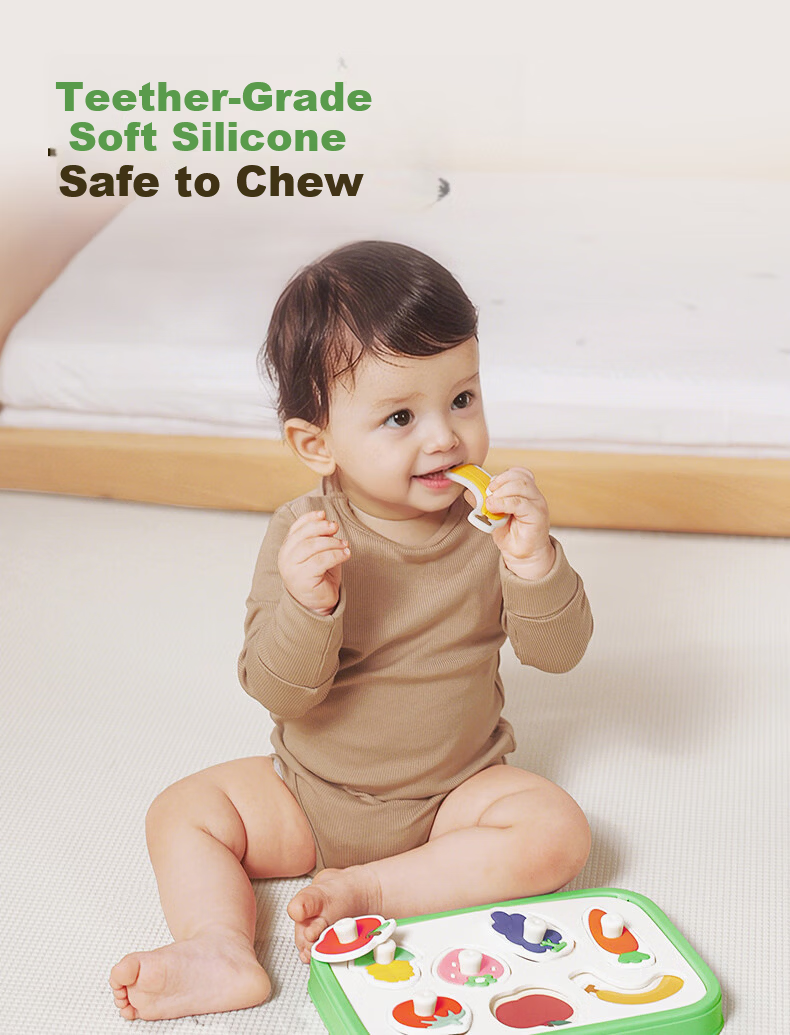 BG-BABYGO Montessori Early Education Animal Matching Puzzle Baby Building Blocks Food-Grade Silicone Chewable Educational Toy 3