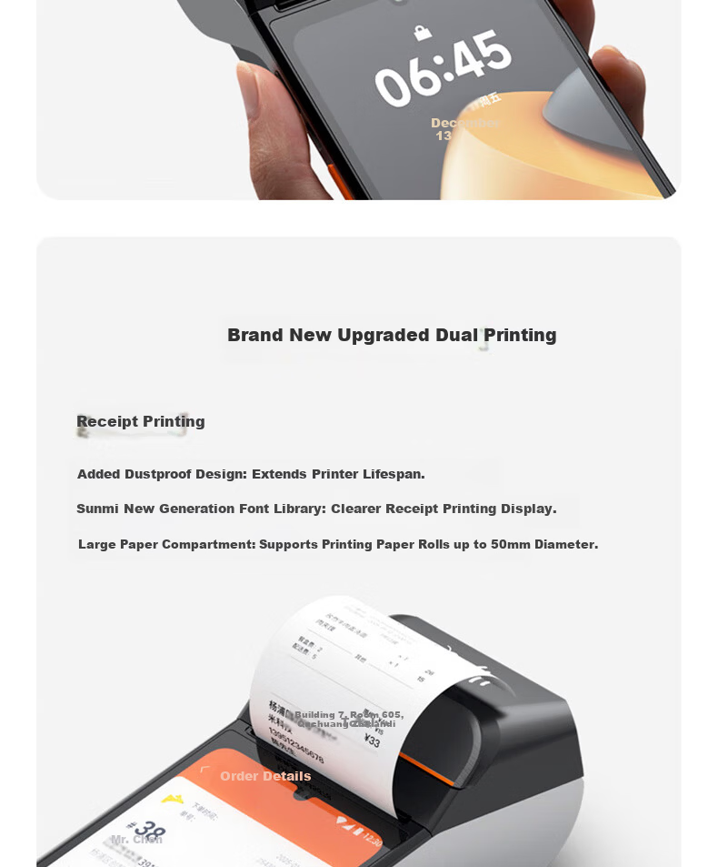 Sunmi V3 Standard Edition Handheld POS Terminal Takeout Order Mobile Ordering Payment Queue Number Retail Management Receipt and Label Dual Printing 11
