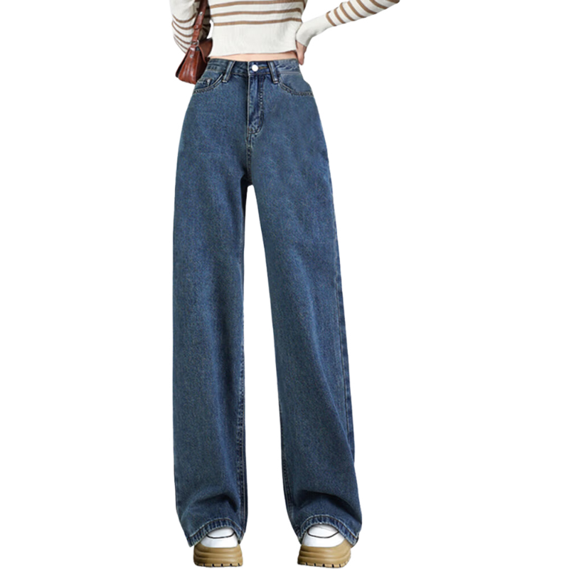 Jeanswest Women's Jeans, Summer Loose Wide-Leg Pants, Trendy Korean Style, Petite Straight-Leg Trousers, Simple Smoky Gray, Size L