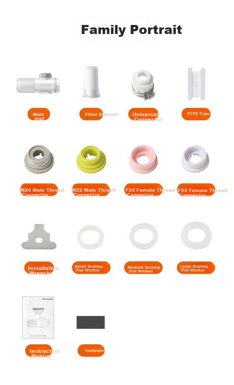 Joyoung Kitchen Faucet Water Purifier Pre-Filter Dual Outlet Washable Visible Filter Core JYW-RT1815 Single Core Pack 27