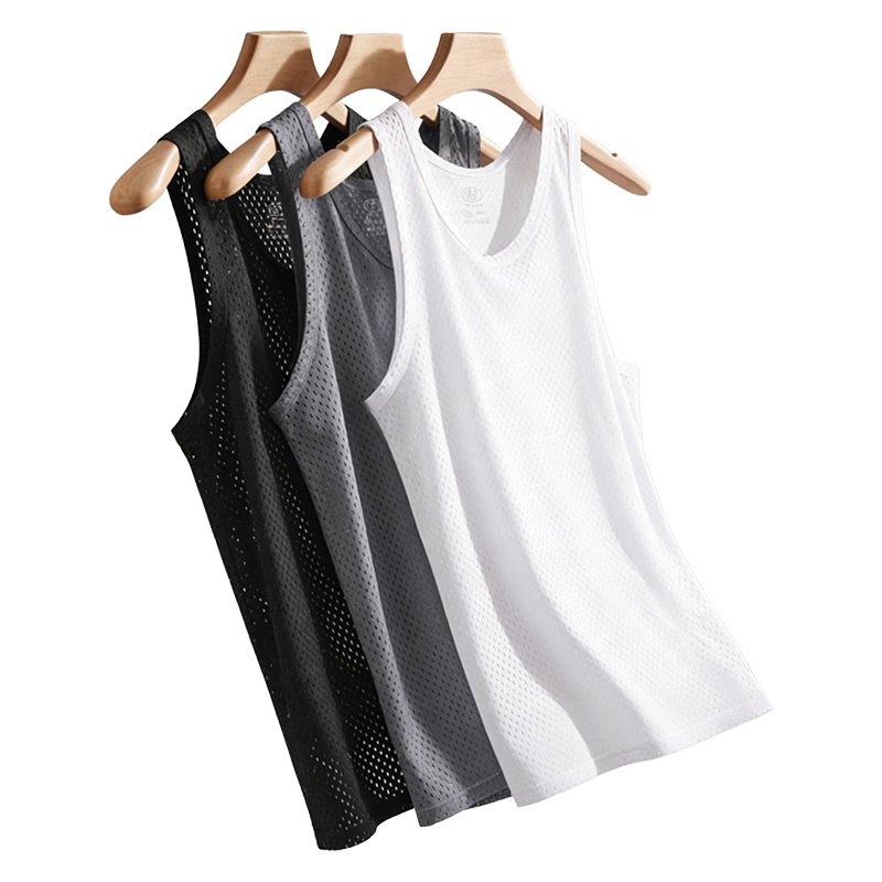 Langsha Men's Ice Silk Thin Summer Mesh Sleeveless Base Layer Sports Fitness Tank Top