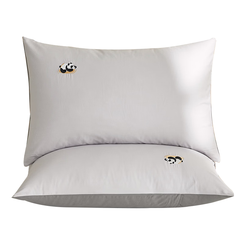 MUJI A-Class 100% Cotton Pillowcase Simple Embroidered Pillow Cover Full Cotton Pillow Core Case 48x74cm Pair Advanced Gray