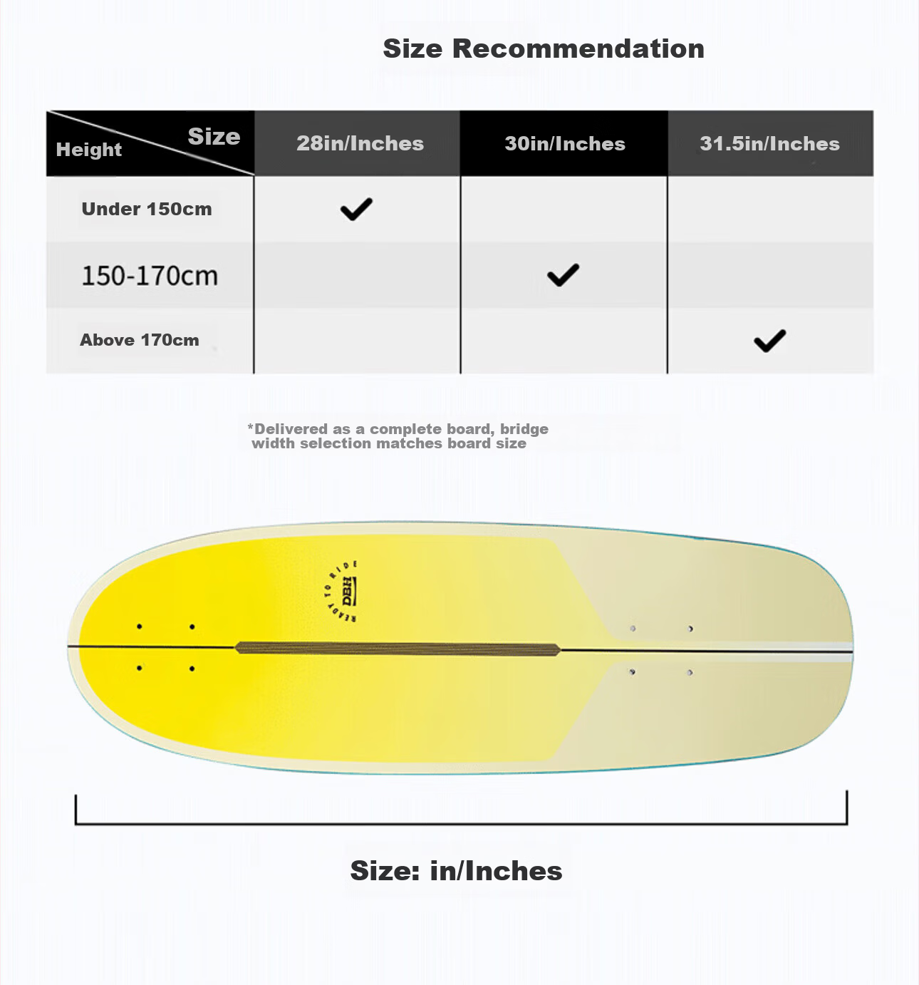 DBH Land Surfboard Children's Skateboard for Adults 6-12-18+ Beginner Professional Land Surfing Board Lemon Yellow 28 Inch 41