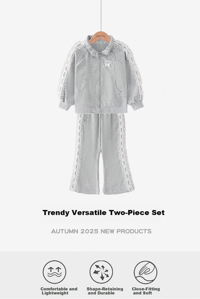 MOMOCO Girls' Autumn Sweatshirt and Sportswear Set Trendy Versatile Two-Piece Set 1